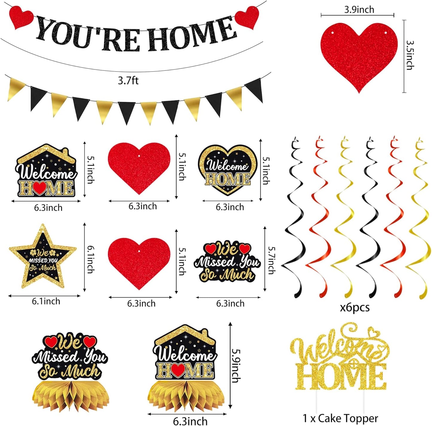 Holkcog Welcome Home Decoration, Black Gold Welcome Back Party Decorations, We Missed You So Much Banner Party, Glitter Home Party Sign Banner Ballons, Family Reunion Party Decora Supplies