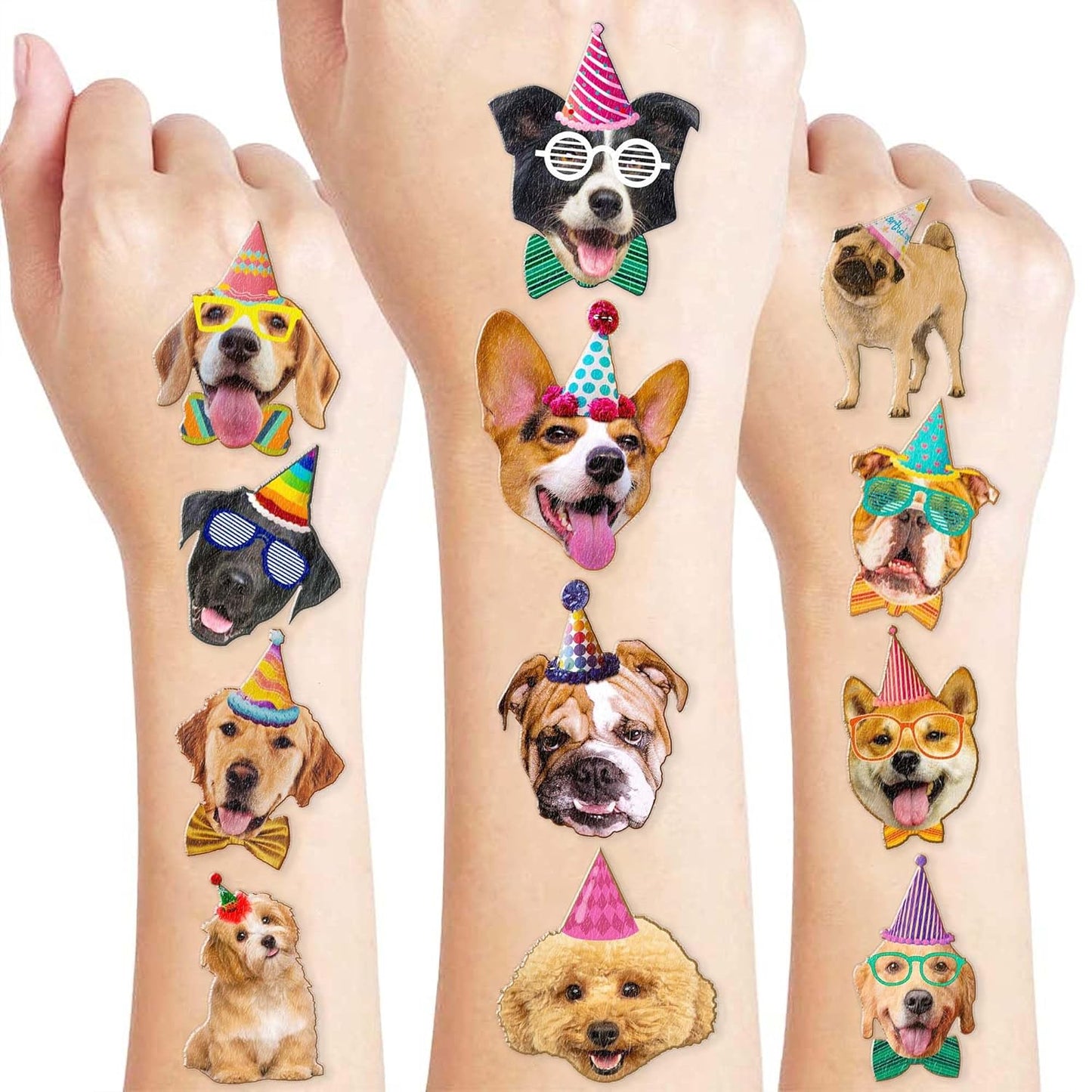 96PCS Dog Party Temporary Tattoos Stickers for Kids – Pre-Cut, Waterproof & Skin-Safe | Cute Puppy Theme 1st 2nd Birthday Supplies, Party Favors, Decorations (Normal)