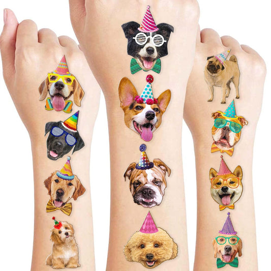 96PCS Dog Party Temporary Tattoos Stickers for Kids – Pre-Cut, Waterproof & Skin-Safe | Cute Puppy Theme 1st 2nd Birthday Supplies, Party Favors, Decorations (Normal)