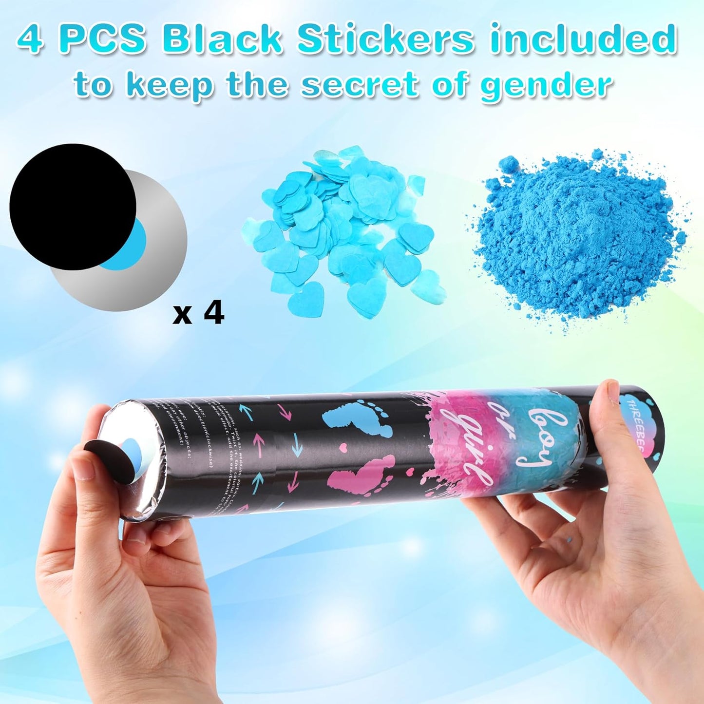 Gender Reveal Confetti Cannon, 4 Pack Biodegradable Confetti Paper with Cornstarch Powder, Confetti Blaster for Girl Gender Reveal, Party Poppers, Pink