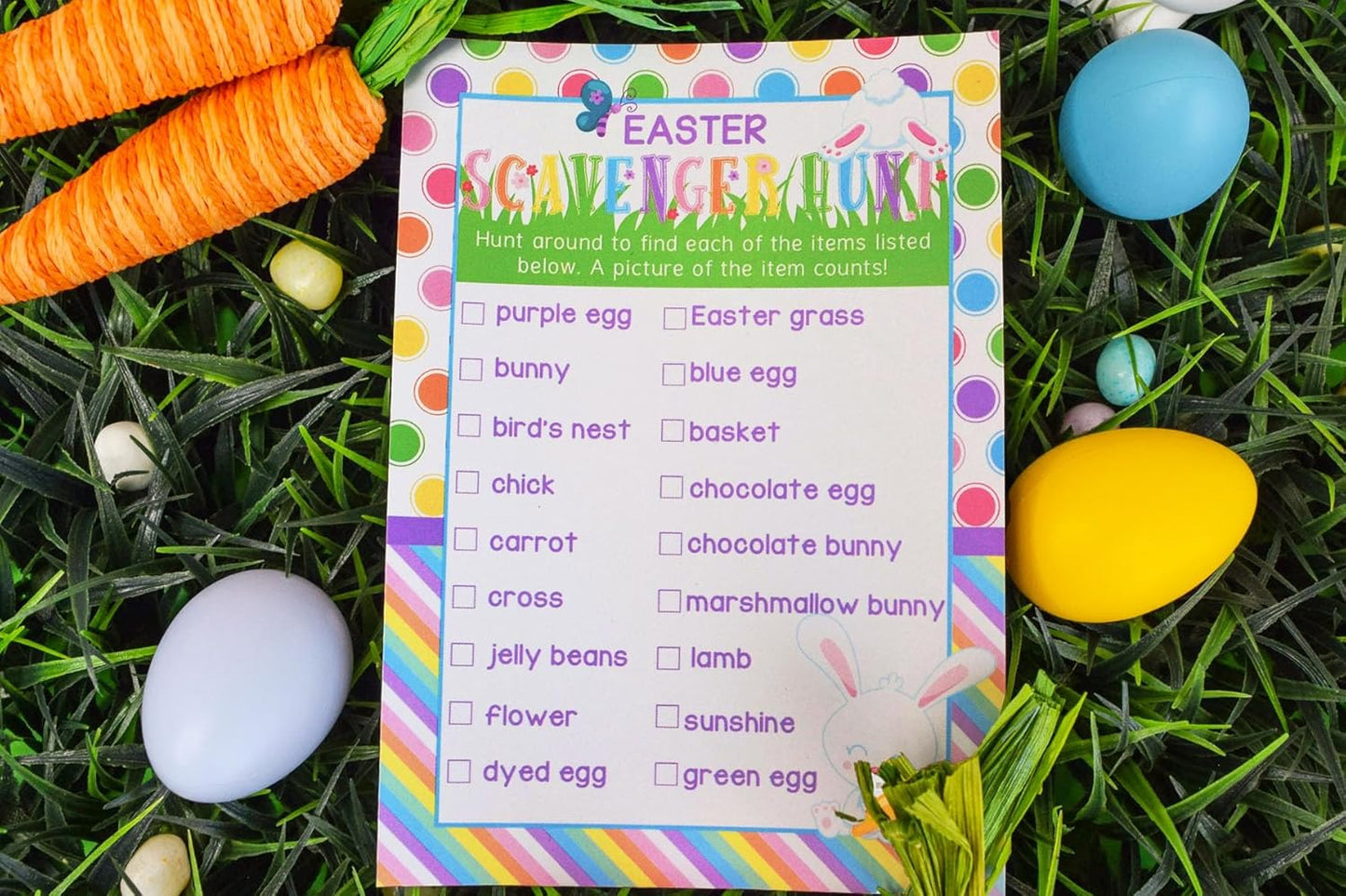 Easter Word Scramble and Scavenger Hunt 10 Pack 5"x7" Fill‑In Game Cards, Fun Happy Easter Holiday Activity Cards for Kids with Word Puzzle and Search Games by Amanda Creation