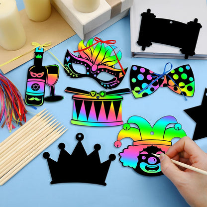FEBSNOW Valentines Crafts for Kids, 48 PCS Heart Rainbow Magic Scratch Art Day Cards for Kids Classroom Scratch Paper Art for Valentines Day Gifts Party Favors witn Heart Stickers