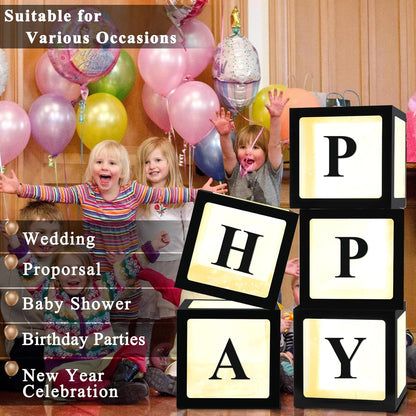 Ledido Transparent Balloon Boxes, Clear Balloon Boxes with 5 Pcs String Lights and 78 Letters for Baby Shower Gender Reveal 2026 New Year Grad Party Birthday Anniversary Bridal Decor - 5 White Boxes