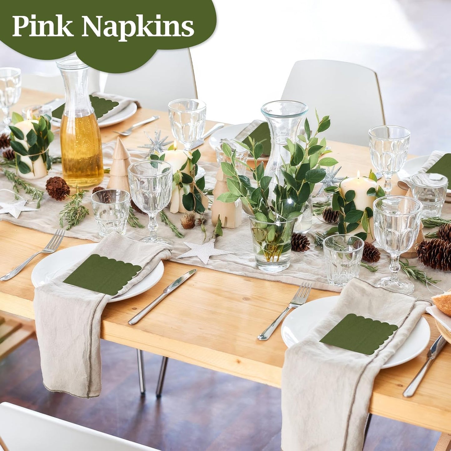 100 Pcs Cocktail Napkins, 2-Ply 5 x 5 Inches Disposable Scalloped Napkins, Thick Premium Dessert Napkins for Party, Wedding, Dinner, Birthday, Anniversary, Festival (Sage Green)