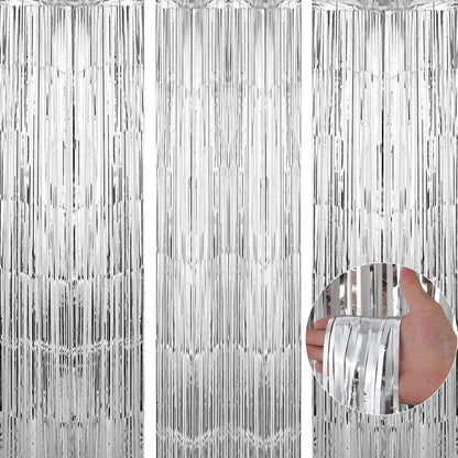 Birthday Party Decorations: 3 Pack 3.3 x 9.9 ft Gold Foil Fringe Curtains Party Supplies, Tinsel Curtain Backdrop for Parties/Birthday/Photo Booth