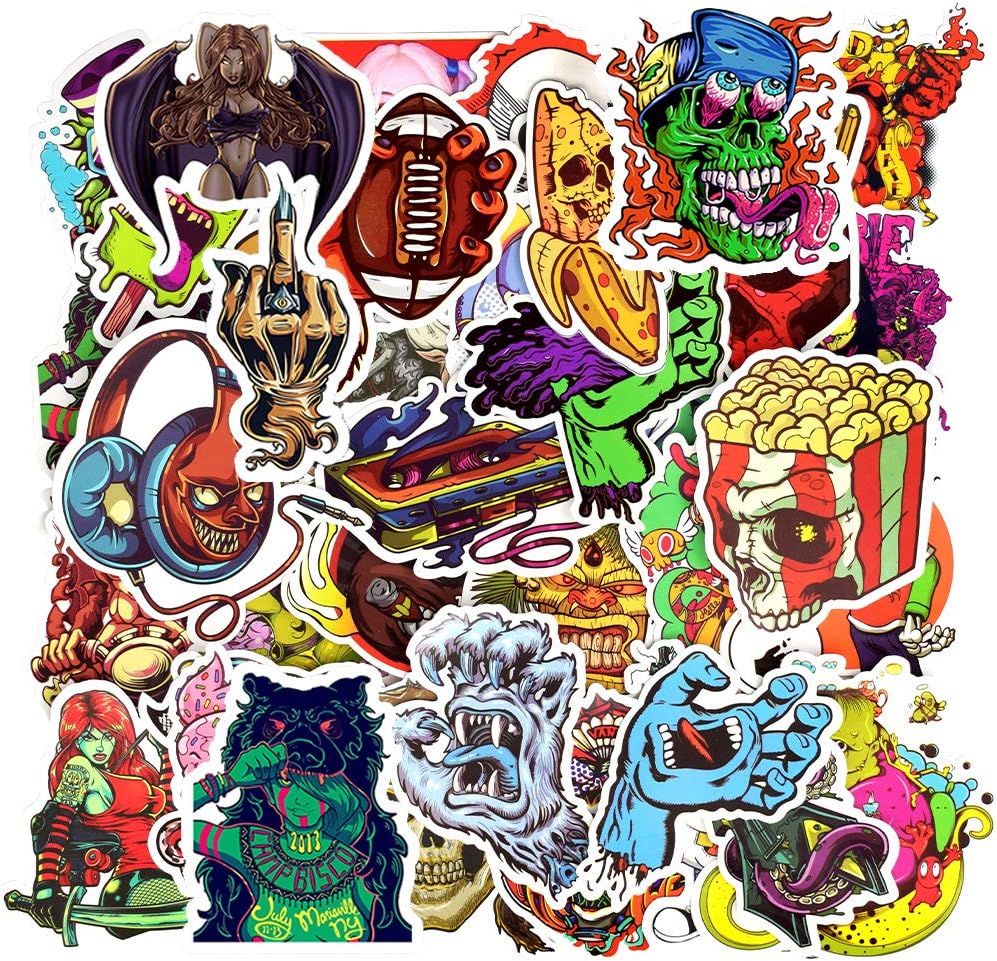 QTL Neon Stickers for Teens & Students Prizes, Waterproof Vinyl Party Favor Stickers, School Rewards, Water Bottle and Laptop, 50PCS - Colors B
