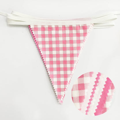 32Ft Dusty Blue Party Decorations Retro Blue Gingham Triangle Banner Flag Pennant Fabric Garland Streamers for Nautical Wedding Birthday Ahoy Achor Bridal Baby Shower Under The Sea Decor Supplies