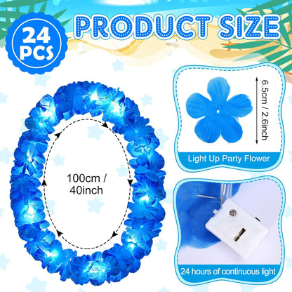 Sherr 24 Pcs LED Leis Light Up Purple and Gold Hawaiian Flower Necklaces, Graduation 2026 Party Supplies, Class of 2026 Leis for Beach Wedding Luau Glow Party Favors
