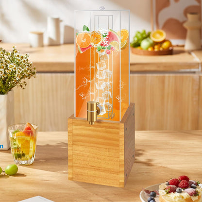 2 Gallon Large Drink Dispenser, Drink Dispenser with Wood Stand, Drink Dispensers for Parties with Ice Core, Beverage Dispenser with Airtight Valve for Water, Punch, Juice
