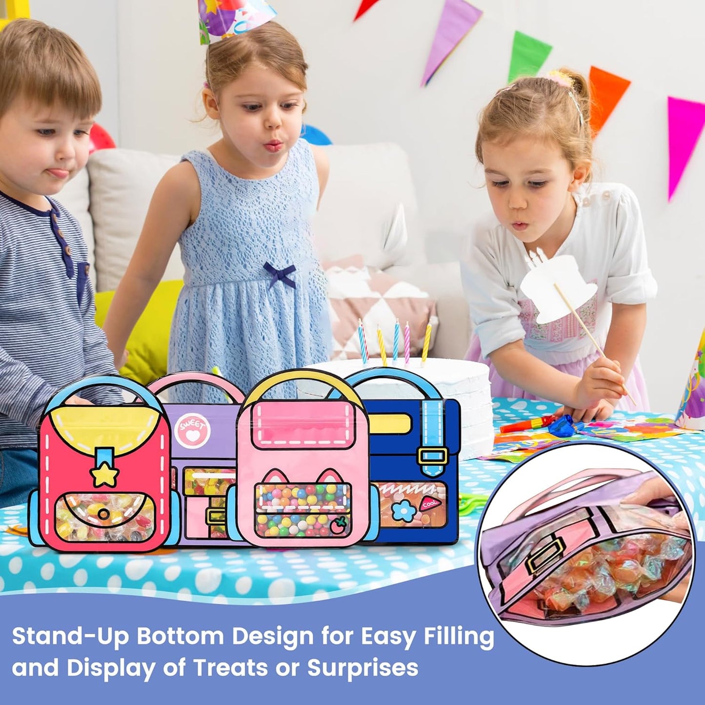 30 PCS Bulk Gift Bags for Kids with Handle,Children Large Goodie Bags with Stand-up Bottom, Grip Seal Party Favor Bag, Students Back to School Treat Bag, Cute Snack Candy Bags for Birthday, Classroom
