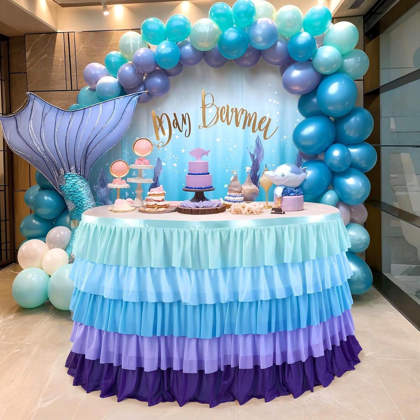 6ft Rainbow Tutu Table Skirt for Rectangle Round Tables Chiffon Table Cloth for Birthday Party Decorations Baby Shower Parties Ruffle Table Skirting