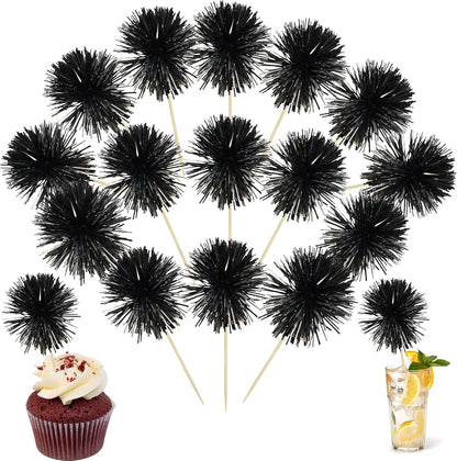 Ephlyn 30Pcs Foil Firework Cupcake Toppers Sparkle Tinsel Cupcake Picks Drink Stirrers Cocktail Food Fruit Toothpicks for Baby Shower Graduation Party Supplies White