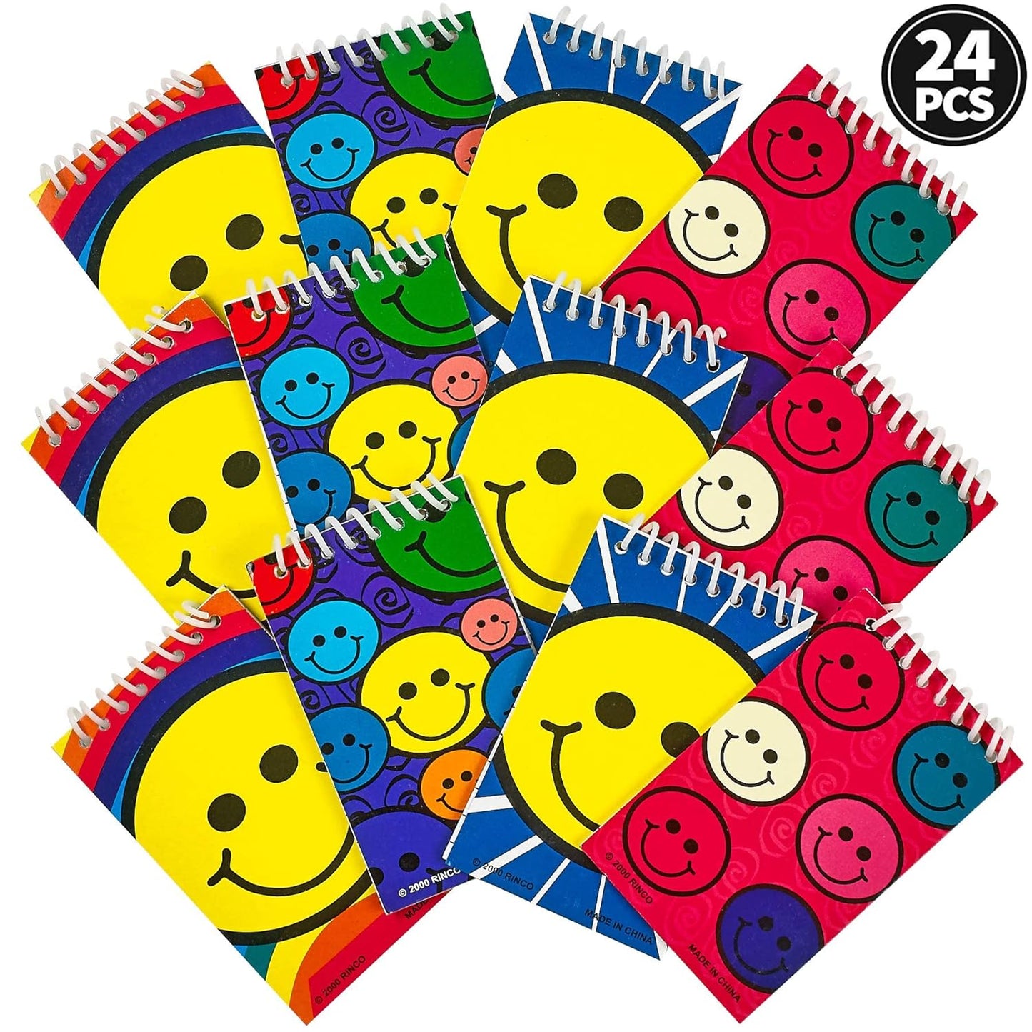 Bedwina Mini Spiral Notepads, (Pack of 24) 2.4" x 3.6 inch Assorted Cute Smile Face Memo Pad Notebooks, Pocket Size Emoji Party Supplies and Party Favors for Kids, Goodie Bags, Stocking Stuffers