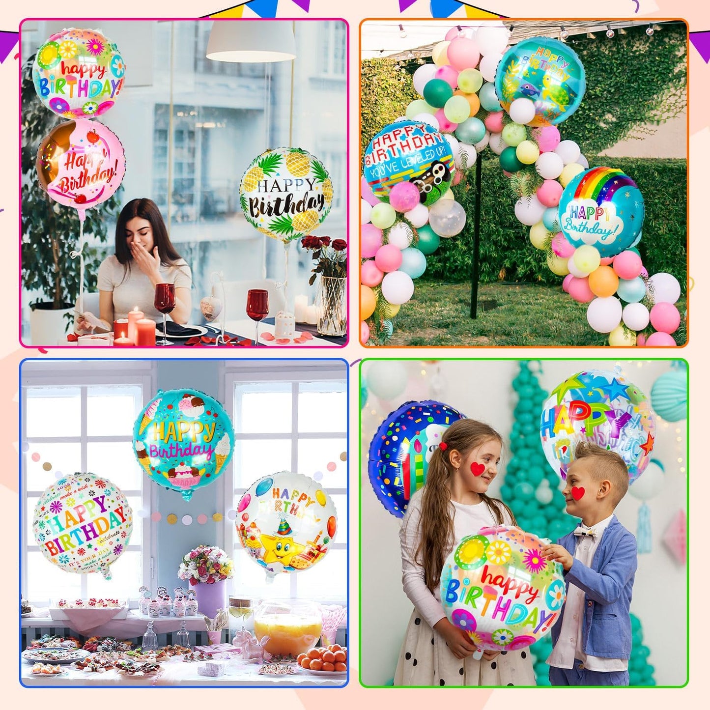 100 Pcs Happy Birthday Foil Balloons, 18IN Round Birthday Mylar Balloons for Party Decoration Supplies (20 Style)