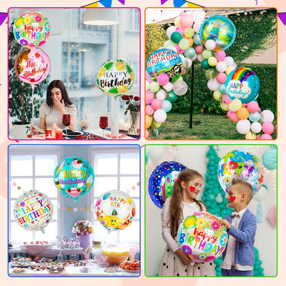 100 Pcs Happy Birthday Foil Balloons, 18IN Round Birthday Mylar Balloons for Party Decoration Supplies (20 Style)