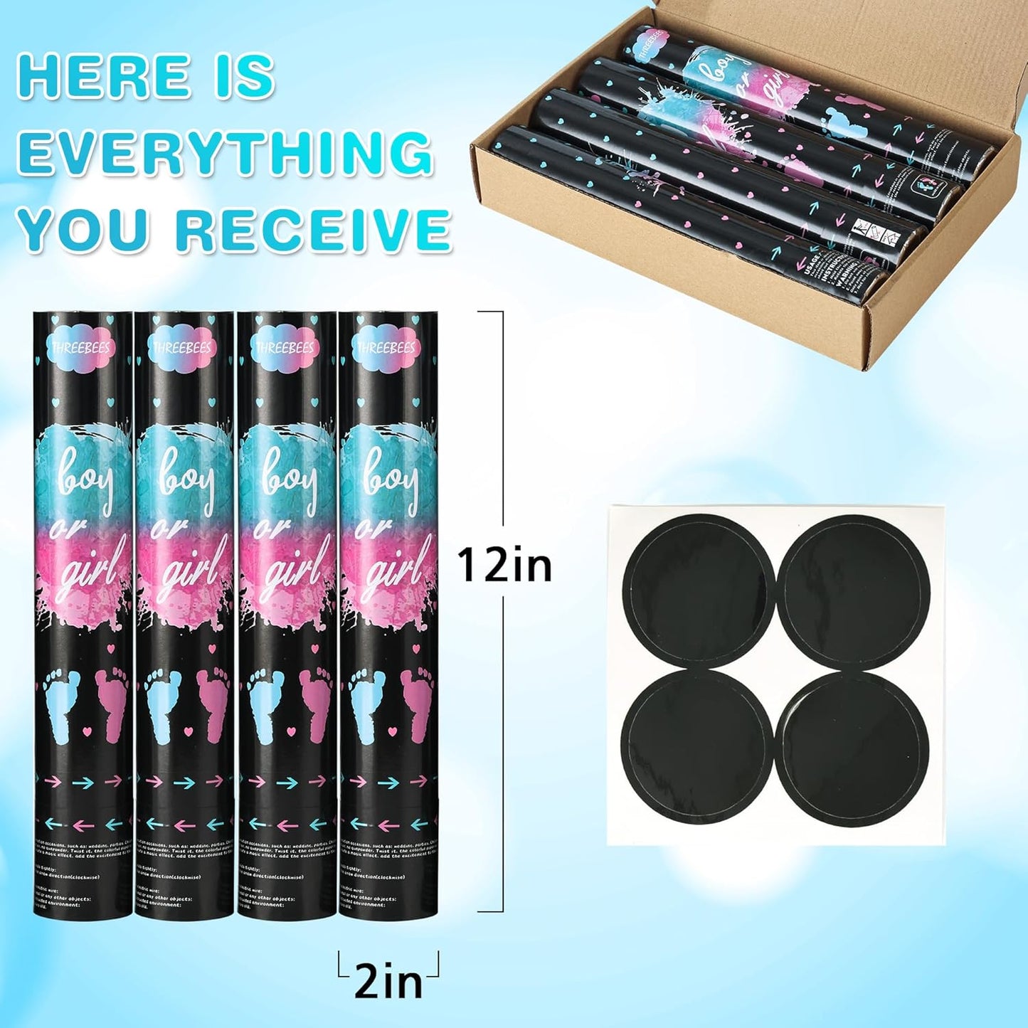 Gender Reveal Confetti Cannon, 4 Pack Biodegradable Confetti Paper with Cornstarch Powder, Confetti Blaster for Girl Gender Reveal, Party Poppers, Pink