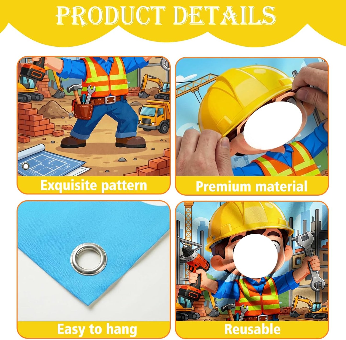 Serencatcher Engineer Party Decorations Photo Prop Backdrop 5x3.3ft Engineer Theme Cutout Backdrop Photo Booth Props Face in Hole Background Banner for Birthday Baby Shower Party Supplies Selfie Frame