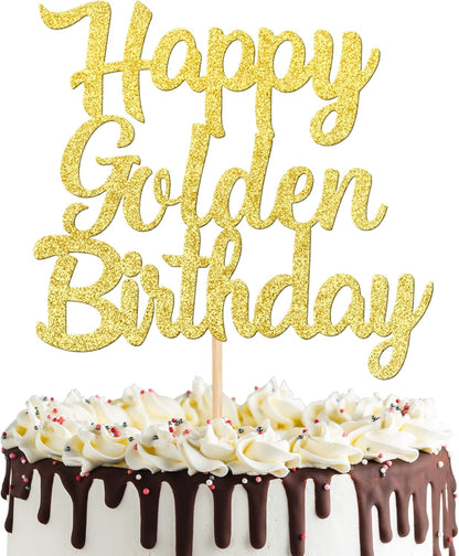 ZHUOWEISM 1 PCS Gold Happy Birthday & Anniversary Cake Topper