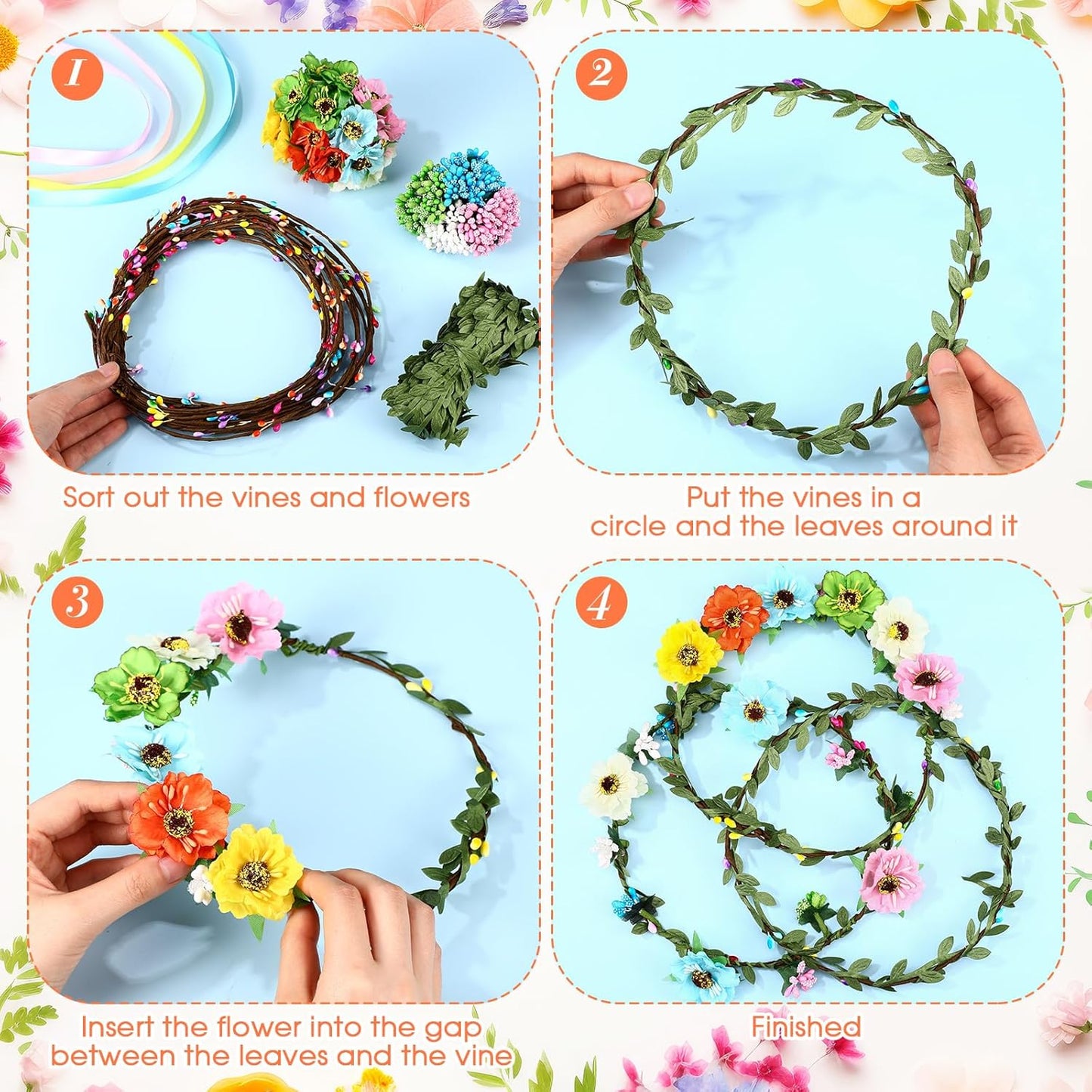Zeyune 20 Sets Spring Tea Party Favor Flower Crowns Making Kit, Make Your Own Flower Crown Wreath Garland Headbands Craft Kit Handmade DIY Fairy Floral Hair Accessories Gift for Women(Daisy)