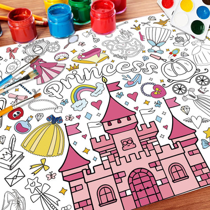 43.3x31.5 Summer Coloring Poster with Picture, Giant Cute Painting Poster, Large Coloring Tablecloth for Classroom Home Birthday Party Supplies Favor