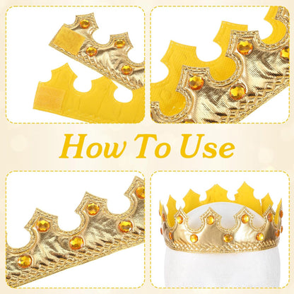6 Pcs King Crowns for Men, Golden King Crown & Queen Tiara Set, Party Plastic Crown, Birthday Party Ball Headwear and Clothing Accessories