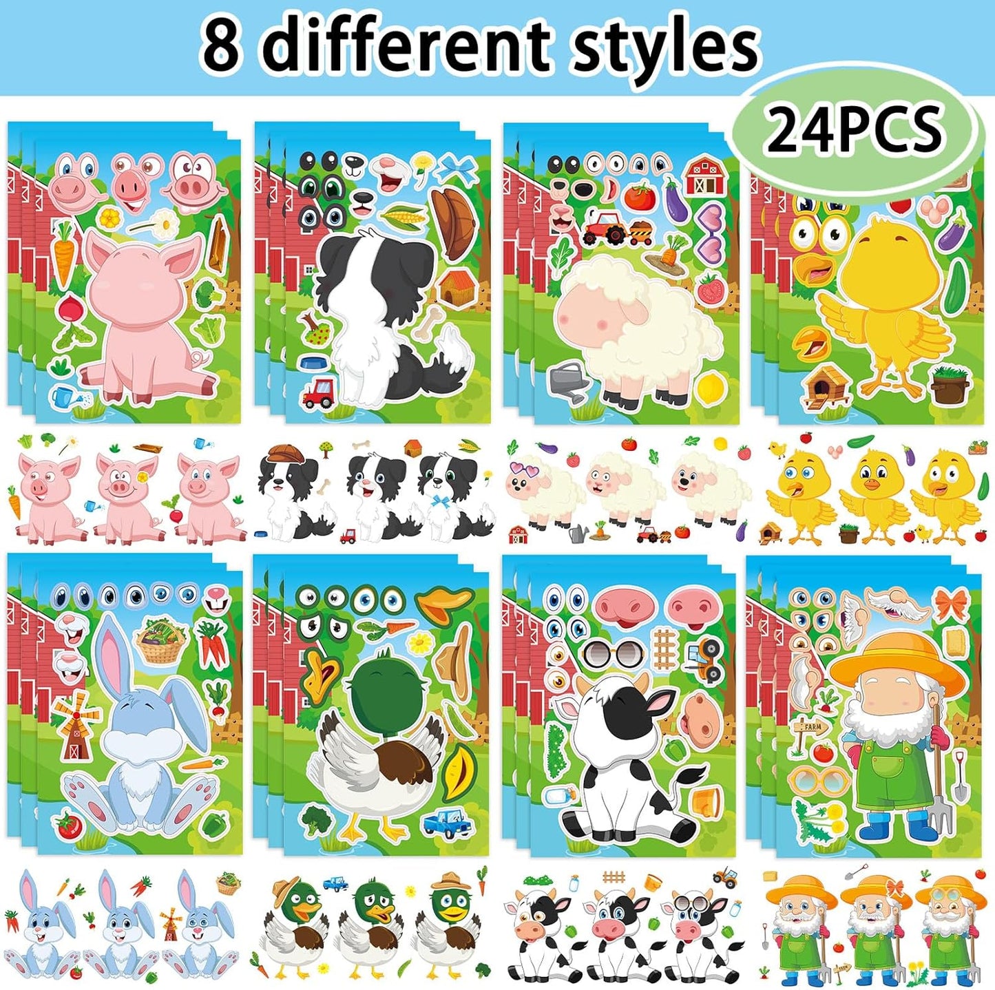 24 Sheets 8.27''×5.9'' Make Your Own Stickers for Kids Toddlers, Make a Face Stickers Mix and Match with Unicorns Dinosaur Horse and Sea Animals for Kids Party Favors Activities