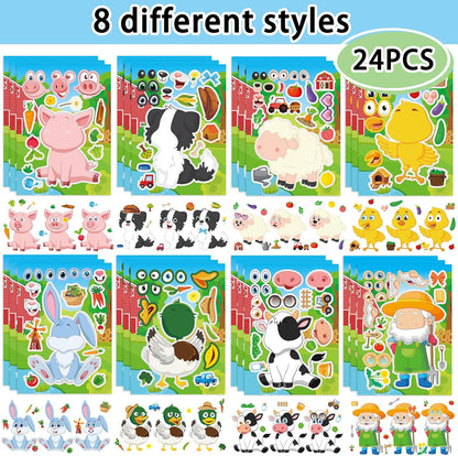 24 Sheets 8.27''×5.9'' Make Your Own Stickers for Kids Toddlers, Make a Face Stickers Mix and Match with Unicorns Dinosaur Horse and Sea Animals for Kids Party Favors Activities
