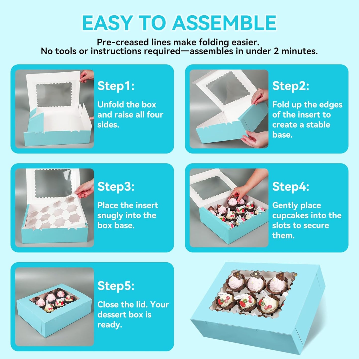 3-Set Cupcake Boxes Bulk with Clear Display Window Hold 12 Standard Cupcakes, Disposable Food Grade White Cupcake Carrier Cupcake Container, Perfect for Cupcakes Muffins Cookies Pastries