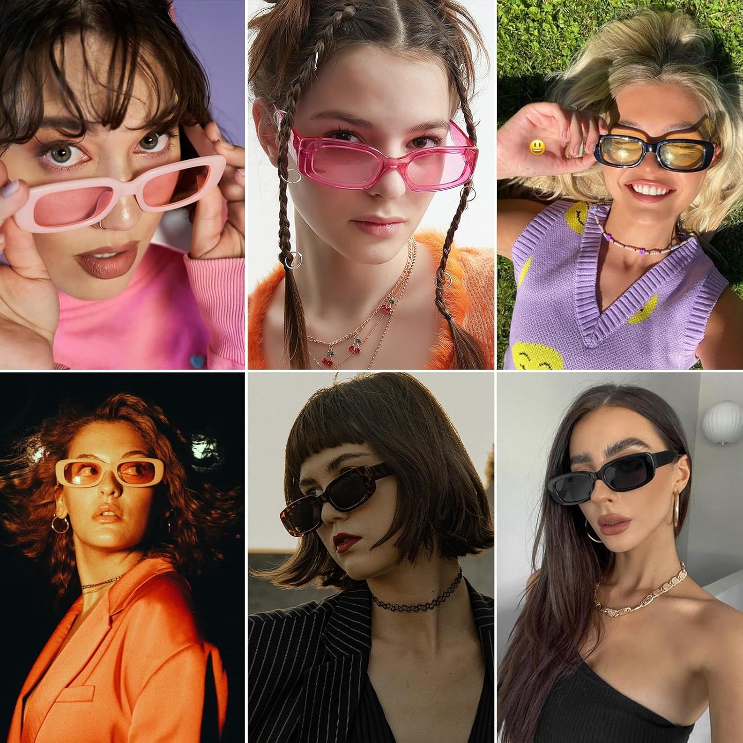 SUNOVELTIES 10 Pack Rectangle Sunglasses for Women Retro Narrow Square Glasses 90s Aesthetic Vintage Eyewear Uniex Adult