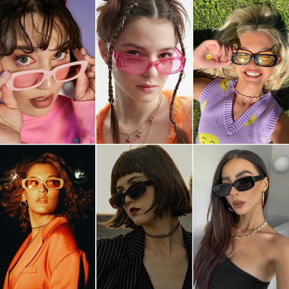 SUNOVELTIES 10 Pack Rectangle Sunglasses for Women Retro Narrow Square Glasses 90s Aesthetic Vintage Eyewear Uniex Adult