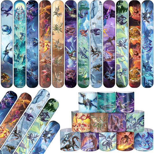 Dragon Party Favors 48 PCS Dragon Slap Bracelets Dragon Themed Party Wristbands for Kids Dragon Birthday Party Supplies Carnival Prizes Gifts Classroom Rewards
