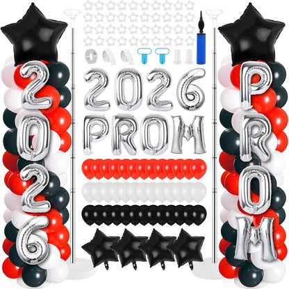 2 Sets Graduation Balloon Column Stand Kits with Balloons 2026 Grad Themed Decoration Navy Blue Balloon Tower Stand Kit for Grad High School & College Celebration Party Decor