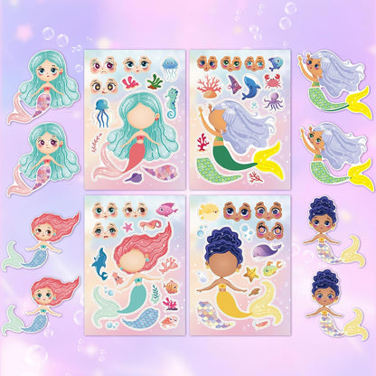 Aowplc 36 Pcs Make-A-Face Sticker Sheets Kids Party Favors Mix and Match Stickers with Dinosaurs, Mermaids, Unicorns, Horses, Farm & Sea Animals for Parties, Birthdays, Classroom Activities & Crafts