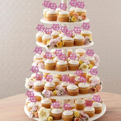 24 PCS Happy Mother's Day Cupcake Toppers with Glitter Heart Love Mother Best Mom Cupcake Picks for Happy Mother's Day Theme Women Birthday Party Cake Decorations Supplies Rose Gold