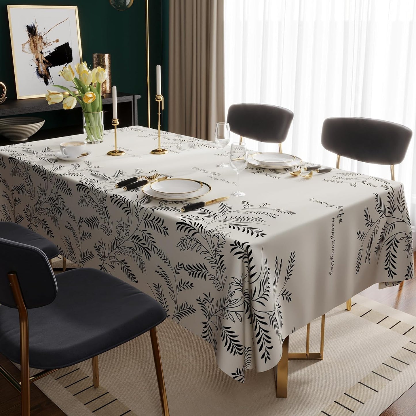 Rectangle Table Cloth,100% Waterproof Tablecloth Oil Proof Spill Proof Vinyl Table Cloth, Wipe Clean Plastic Table Cover for Dining, Camping, Indoor and Outdoor 52" x 70",Leaves