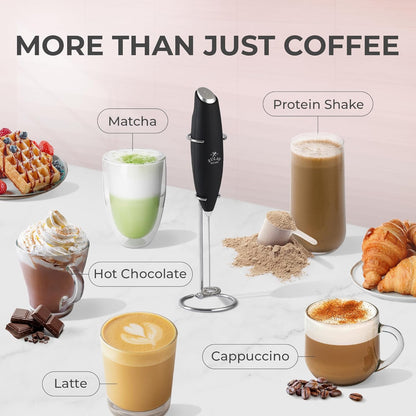 Zulay Kitchen Powerful Milk Frother AA Batteries Included – Ultra Fast Handheld Drink Mixer with Stainless Steel Whisk Stirrer for Coffee, Protein, Matcha & More, Frother Wand Electric Frothmate Black - Colors E