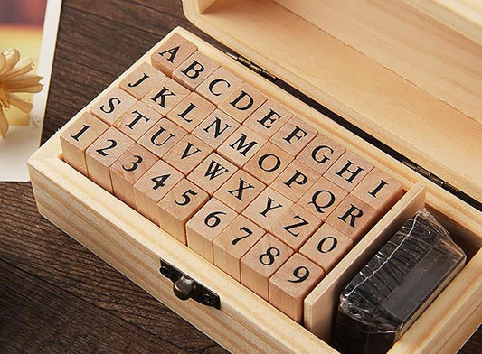Pack of 36 Pcs Small Wooden Rubber Stamps 0.2 Inch of Letter and Number for DIY Craft Card and Photo Album (B)