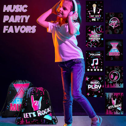 Funtery 32 Pcs Glow Party Drawstring Bags Glow Party Favors Neon Birthday Treat Bags for Teens Social Media Theme Gifts School Travel Supplies, 11.81 x 9.84 Inch
