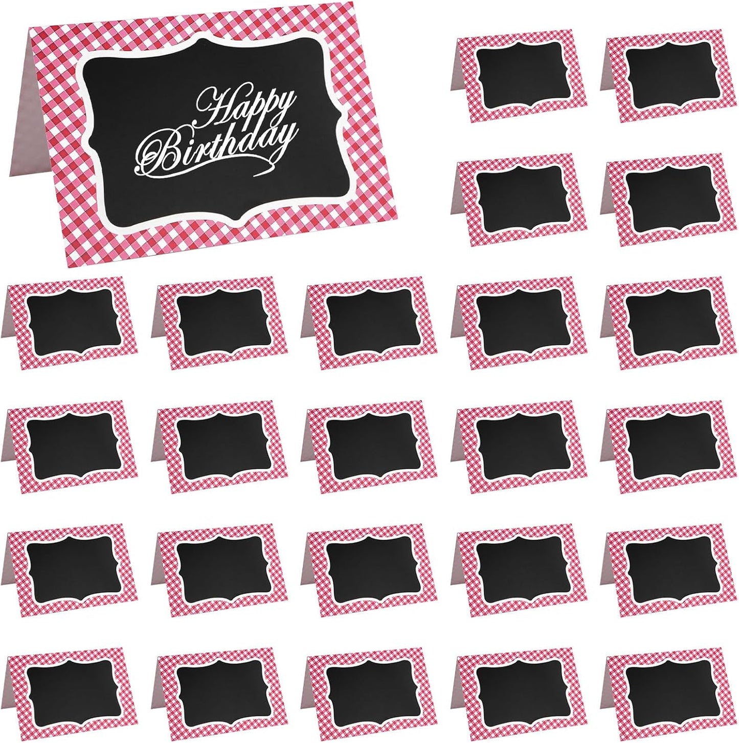 25 Pcs Picnic Party Decorations BBQ Party Decorations, Red Gingham Double Sided Cardboard Tent Cards for Table Number Food Labels Buffet Signs Wedding Baby Shower Event Decor Supplies