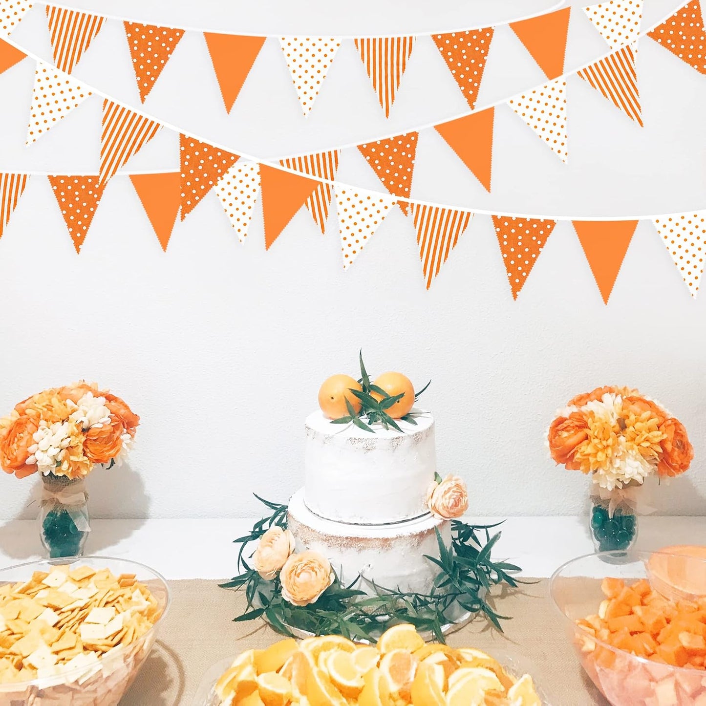 32Ft Dusty Blue Party Decorations Retro Blue Gingham Triangle Banner Flag Pennant Fabric Garland Streamers for Nautical Wedding Birthday Ahoy Achor Bridal Baby Shower Under The Sea Decor Supplies