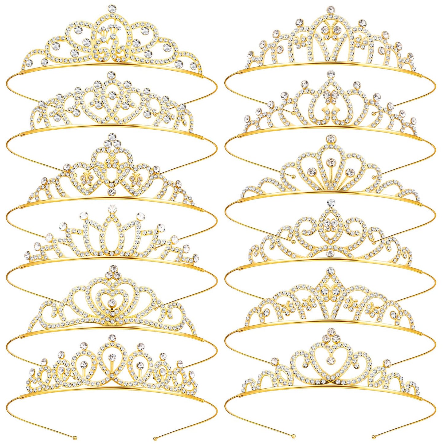 10 Pcs Crystal Crowns Headbands, Gold Princess Headband Rhinestone Crown Queen Headband with Comb for Women Princess Hair Accessories for Birthday Party, Wedding(Random)