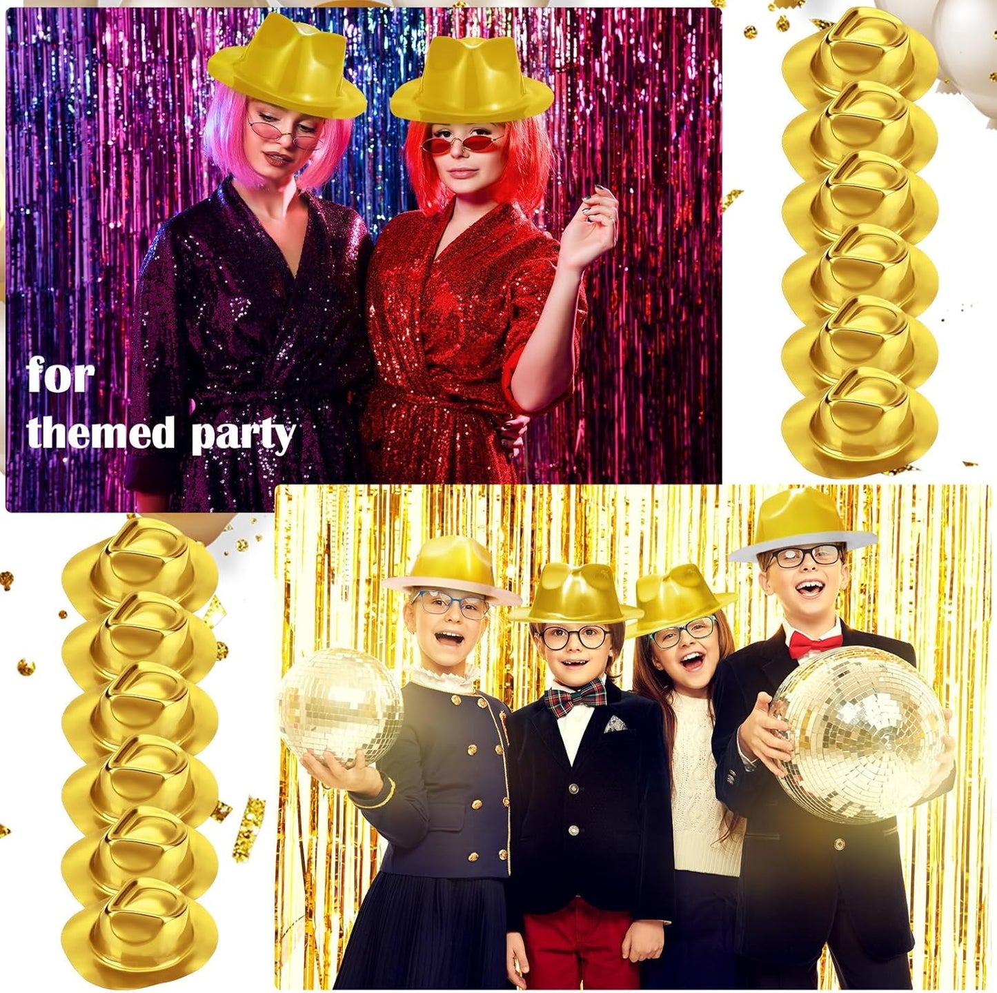 Handepo 48 Pcs Hats Party Metallic Colors Plastic Crazy Hats for Adults Cowboy Bulk Party Supplies Dress Costume Photo