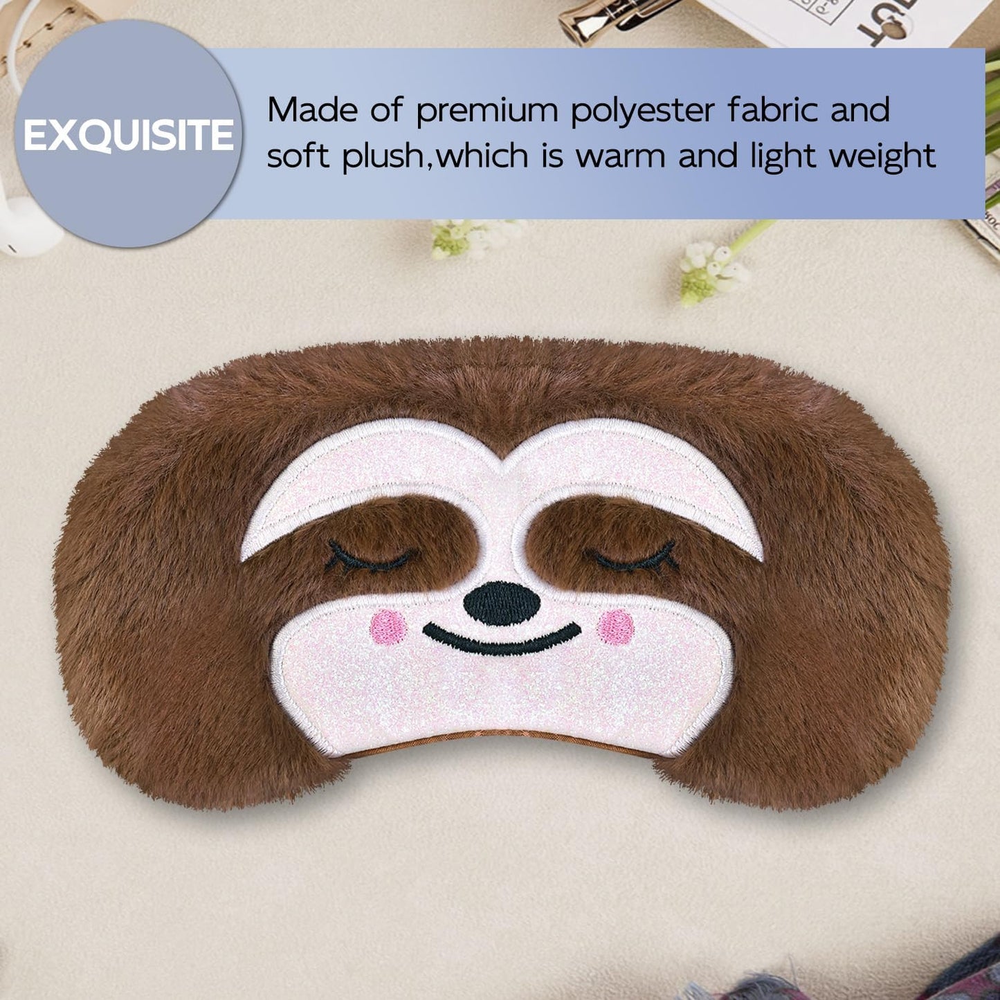 Christmas Reindeer Sleep Mask Cute Antler Eye Masks Sleeping Soft Plush Cartoon Blindfold Funny Animal Eye Cover Xmas Presents for Women Men (Xmas Reindeer,Brown)