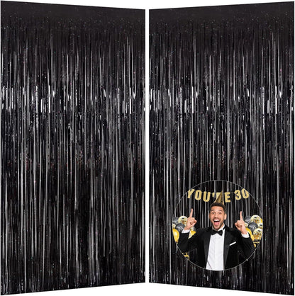 Iridescent Party Decorations Fringe Backdrop, Sparkling Holographic Foil Fringe Tinsel Curtains for Frozen Mermaid Birthday Party Decor - 3.28x6.56ft 2 Packs