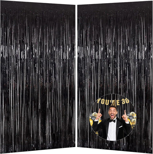 Iridescent Party Decorations Fringe Backdrop, Sparkling Holographic Foil Fringe Tinsel Curtains for Frozen Mermaid Birthday Party Decor - 3.28x6.56ft 2 Packs