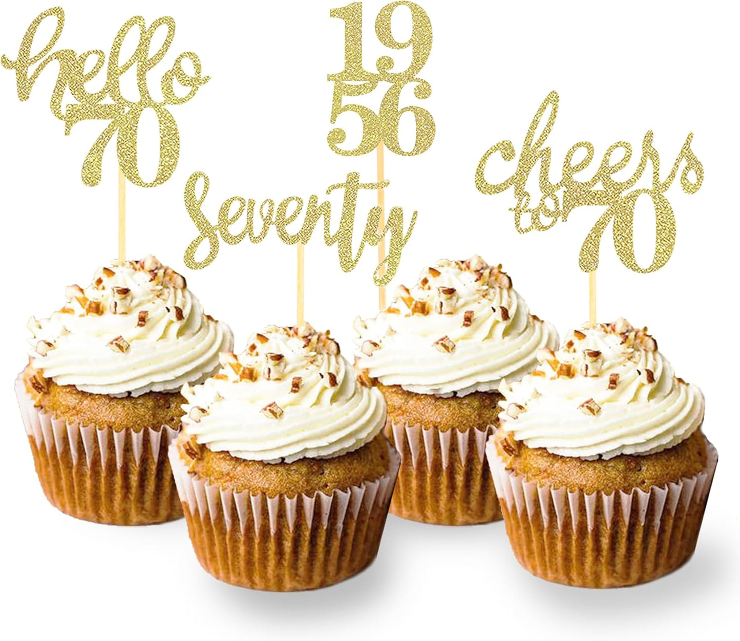 24 Pcs Glitter 70th Birthday Cupcake Toppers for Celebrating 70th Birthday Party Decorations for Seventy Years Old Birthday Party Supplies (Rose Gold2)