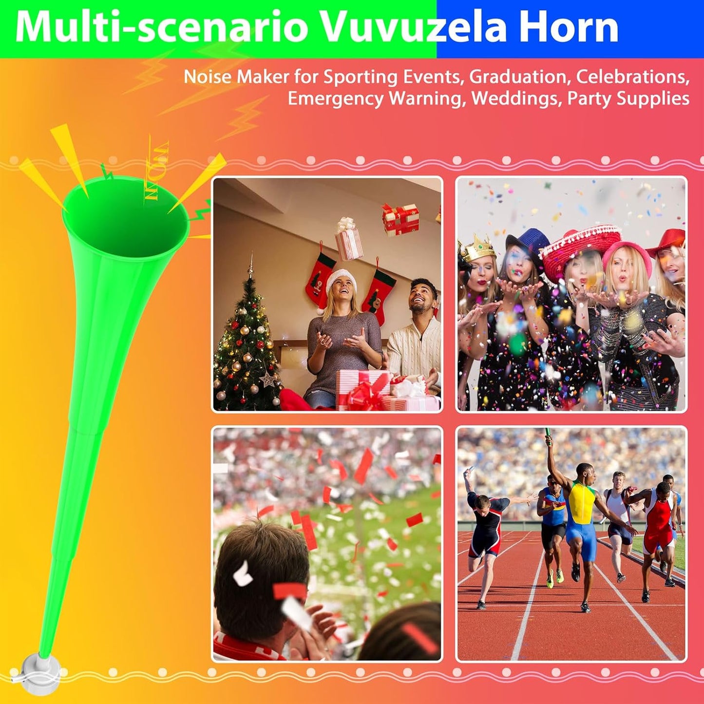 Collapsible Stadium Horn 24 Inch Vuvuzela Plastic Trumpet Blow Horns Noise makers for Sporting Events School Sports Football Games Party Supplies Favors Accessories (Black)