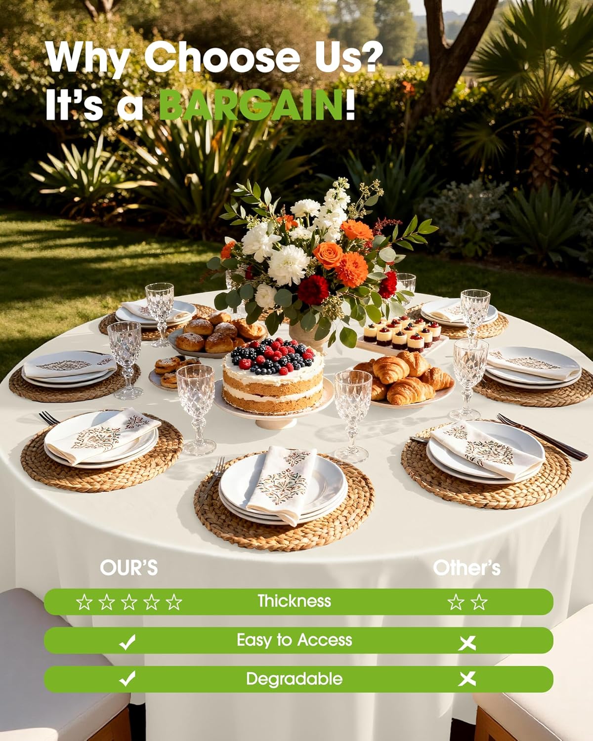Pureegg Plastic Table Cloth Disposable 8 Pack, 54 x 108 Inch Table Cloths, Party, Picnic, Wedding, Decorative Tablecloths, Rectangle, White Plastic Cover, Leakproof & Sturdy, White