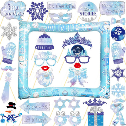Giant Winter Wonderland Inflatable Photo Photo Frame, Funny Winter Photo Booth Props for Snowman Snowflakes Christmas Frozen Winter Party Decorations Supplies
