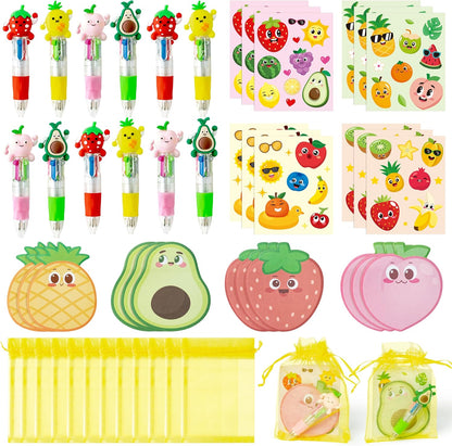 CY2SIDE Dinosaur Stationery Party Gift - 24 Pack Back to School Gifts Set Include 4-in-1 Ballpoint Pens Sticky Notes Stickers & Organza Dino Animal Party Favors Goodie Bag Fillers for Classroom Prizes